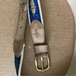 Guy Harvey Brown and Blue Leather Belt with Brass Buckle